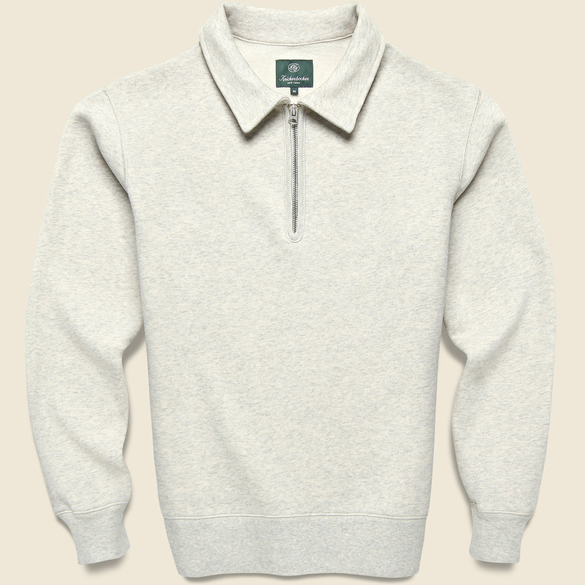 50s Quarter Zip in Oat Grey featuring a classic quarter-zip design and comfortable knit construction.