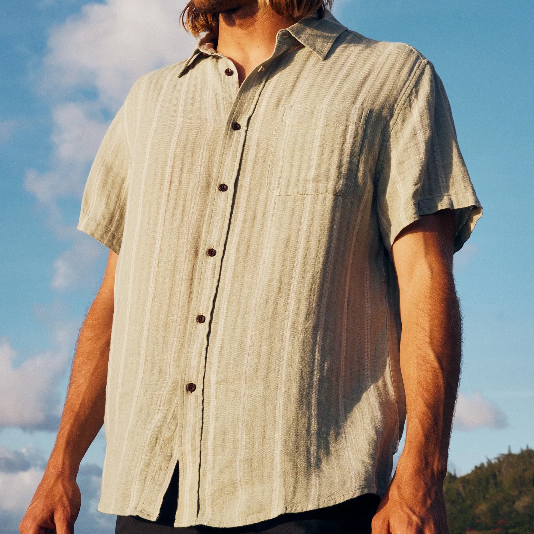 
                          Alan Stripe Shirt - Sage/White
                        
