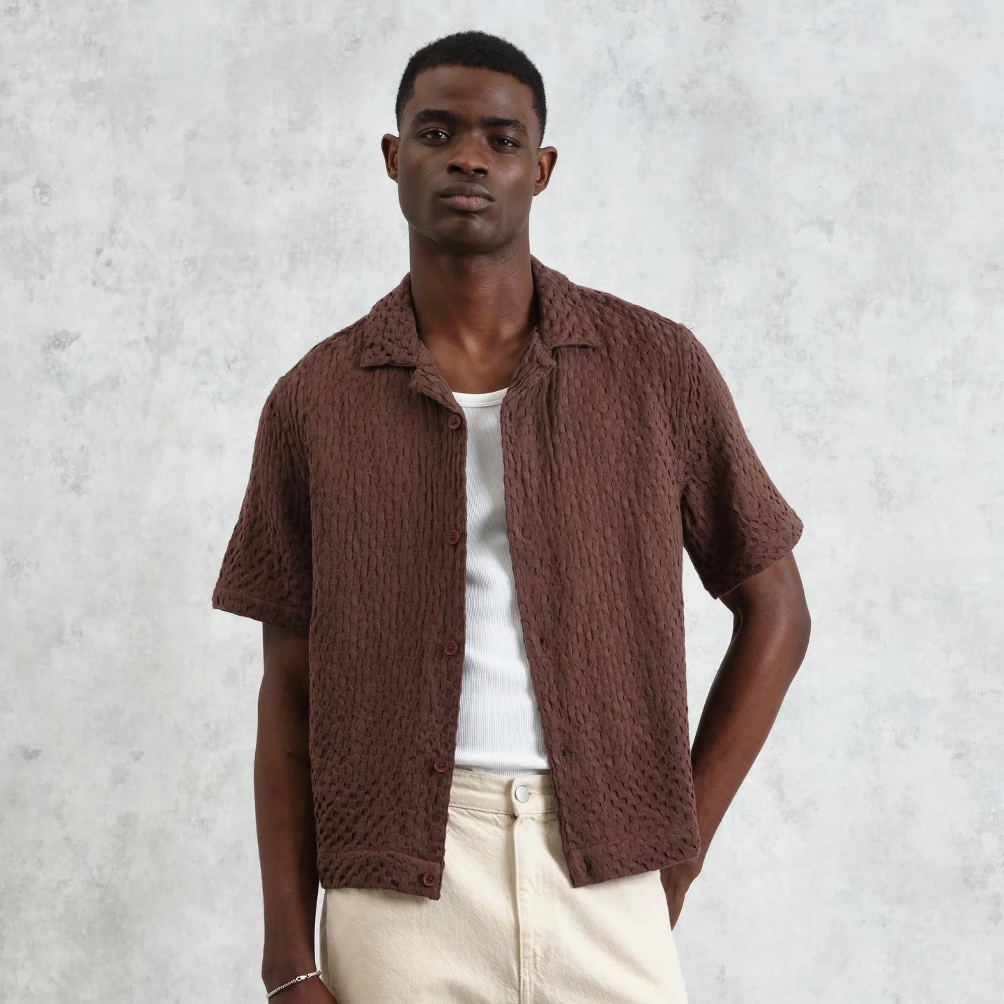 Box Dobby Lido Shirt - Brown - Wax London - STAG Provisions - Tops - S/S Woven - Solid