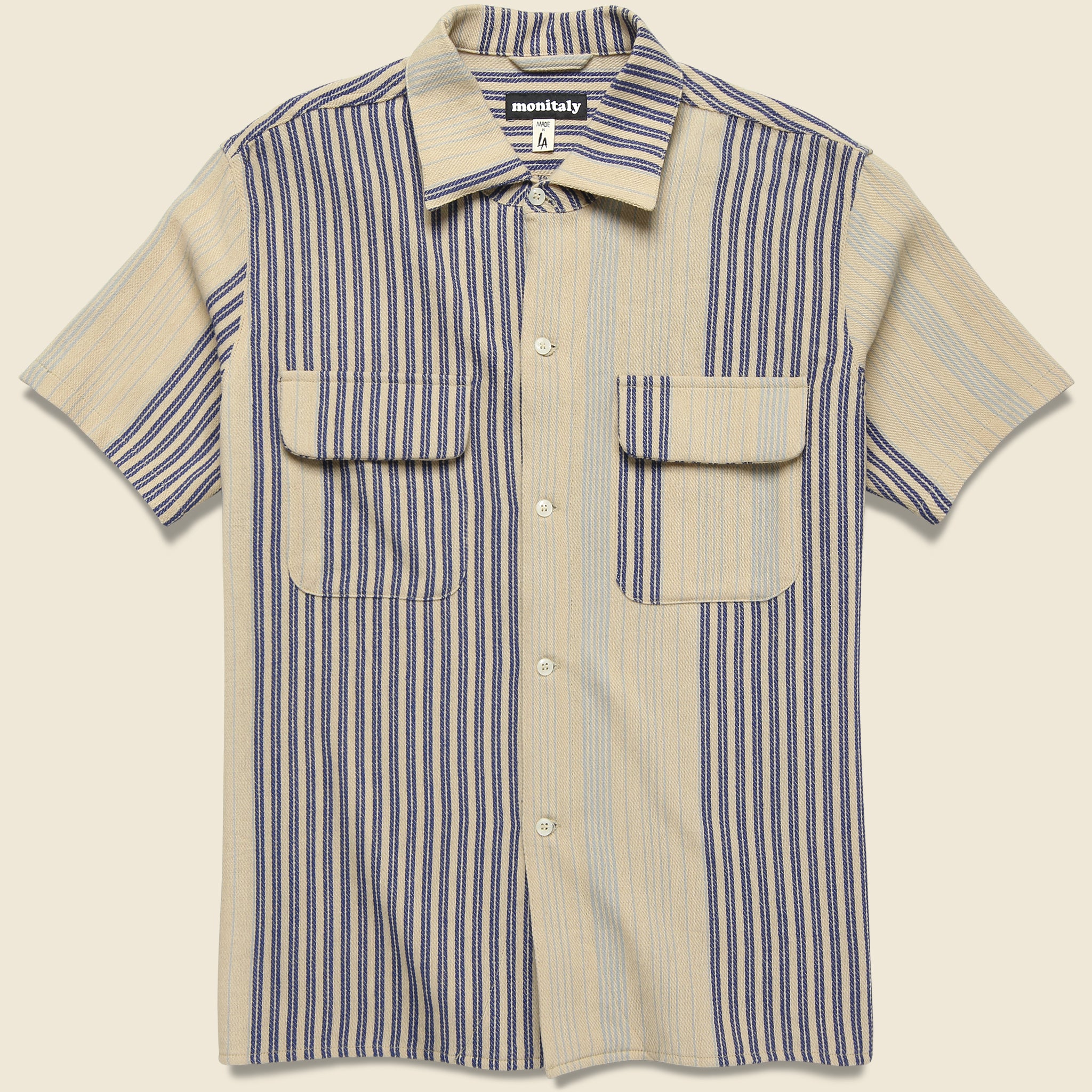 50's Milano Gunny Sack Stripe Shirt - Off White/Blue - Monitaly - STAG Provisions - Tops - S/S Woven - Stripe