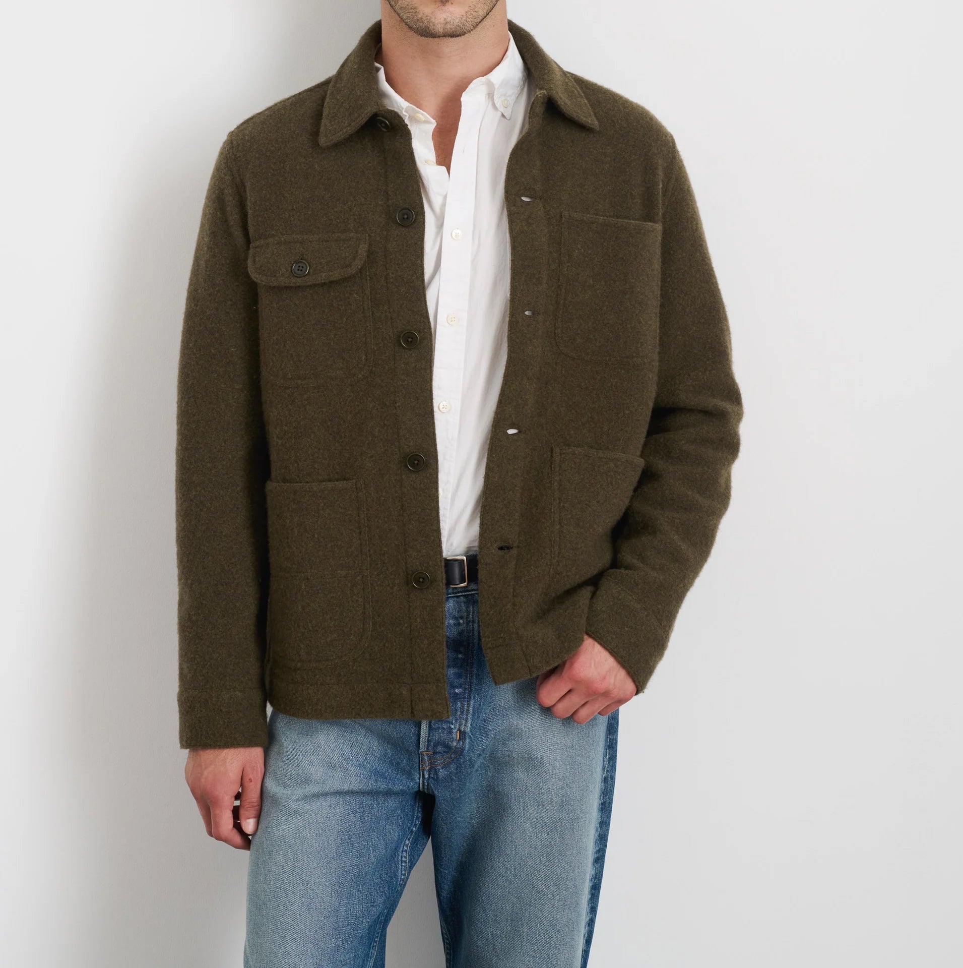 
                          Boiled Wool Work Jacket - Heather Olive
                        