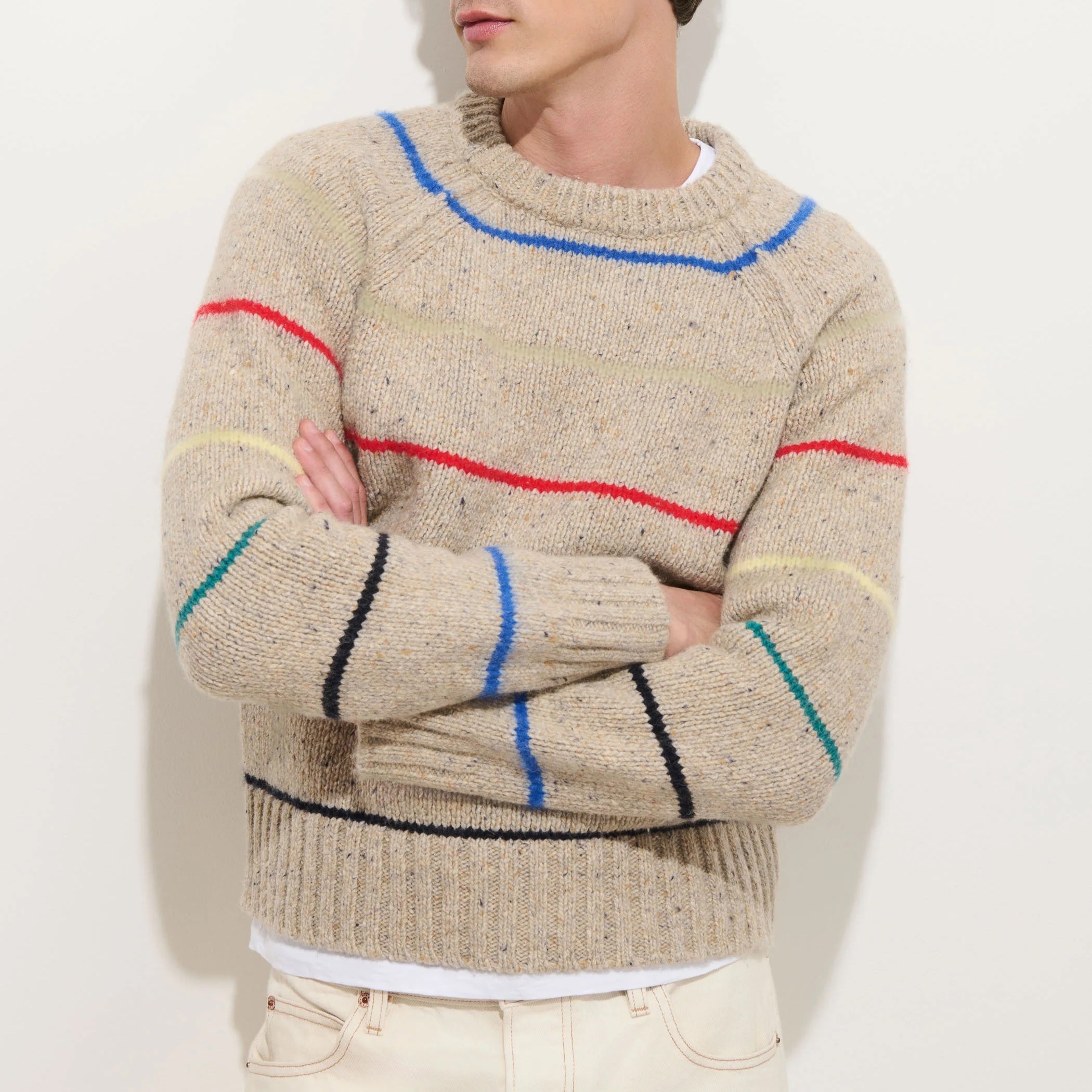 
                          Raglan Striped Crew Sweater - Oatmeal
                        