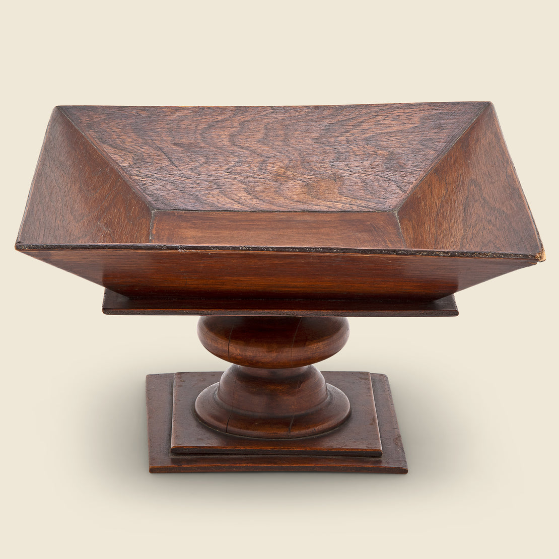 Vintage Large Square Wooden Compote