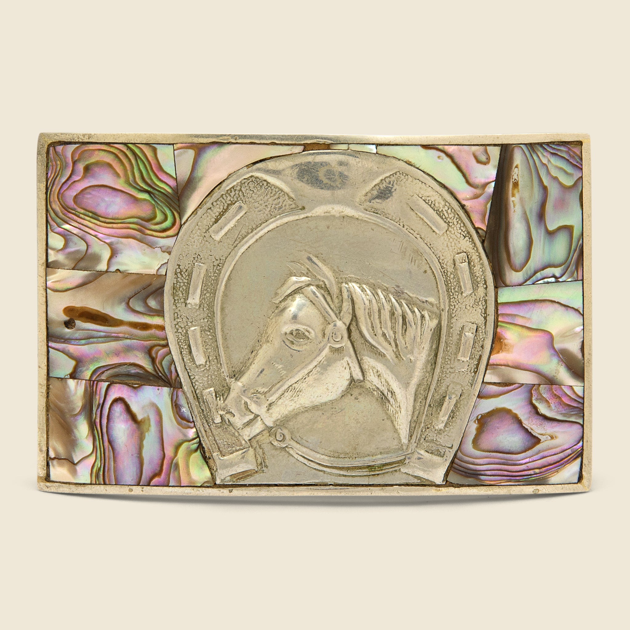 Abalone & Silver Horseshoe Belt Buckle - Vintage - STAG Provisions - One & Done - Accessories & Jewelry