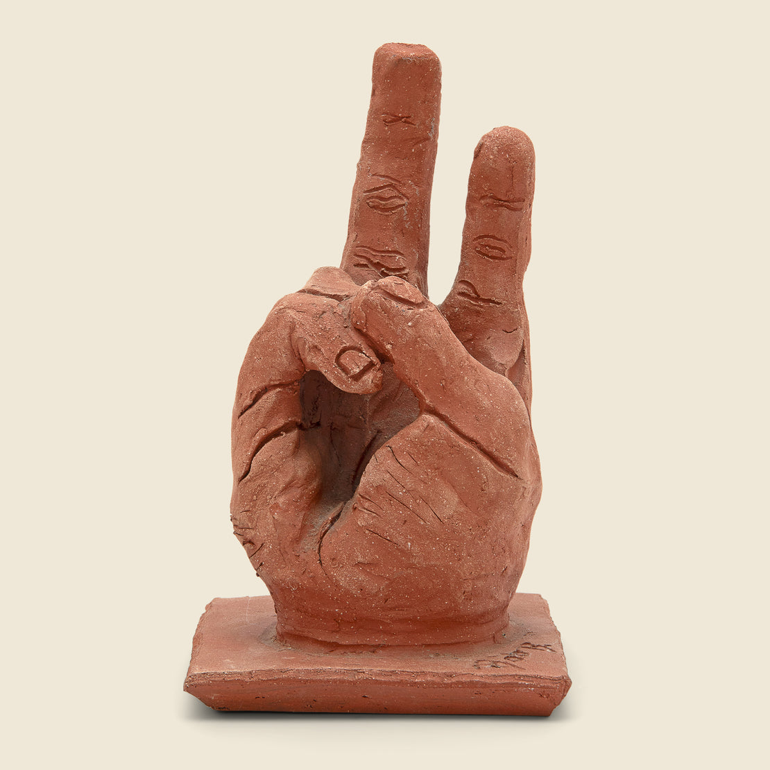 Vintage Terracotta Peace Sign Sculpture