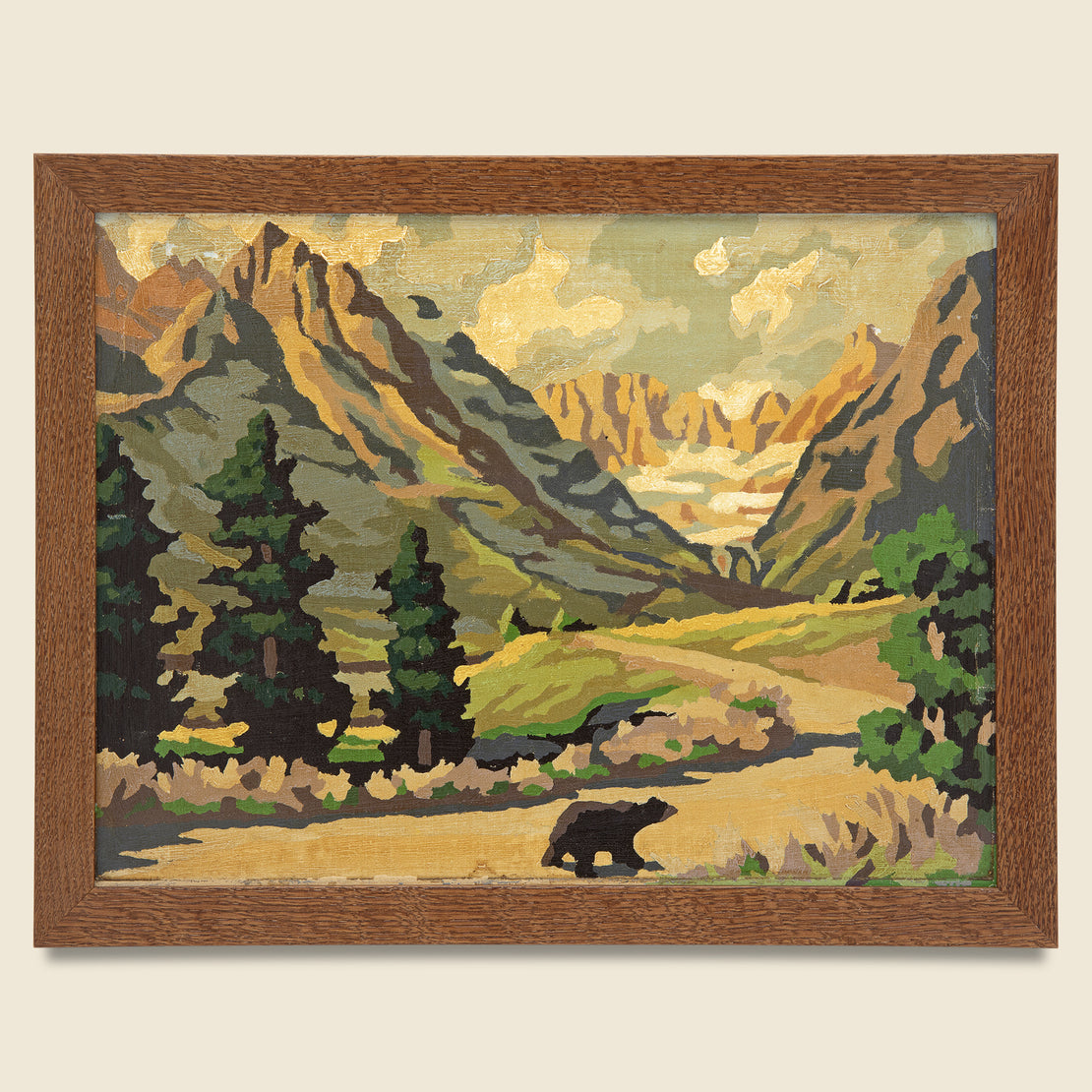 Vintage Paint-by-Number Bear Landscape Painting