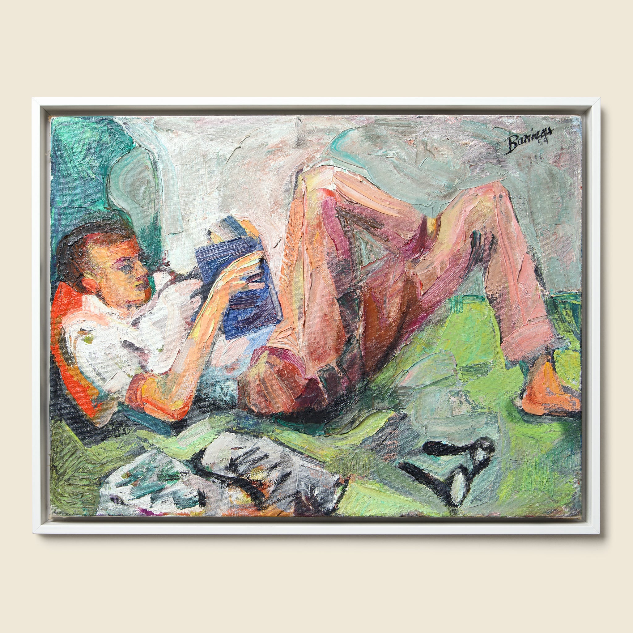 Mid-Century Reading Man Painting - Vintage - STAG Provisions - One & Done - Art