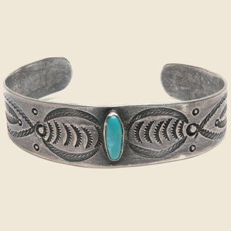 Stamped Silver & Turquoise Cuff #1