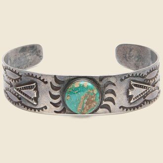 Stamped Silver & Turquoise Cuff #2