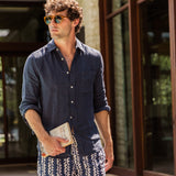 Classic Linen Shirt - Navy - Portuguese Flannel - STAG Provisions - Tops - L/S Woven - Solid