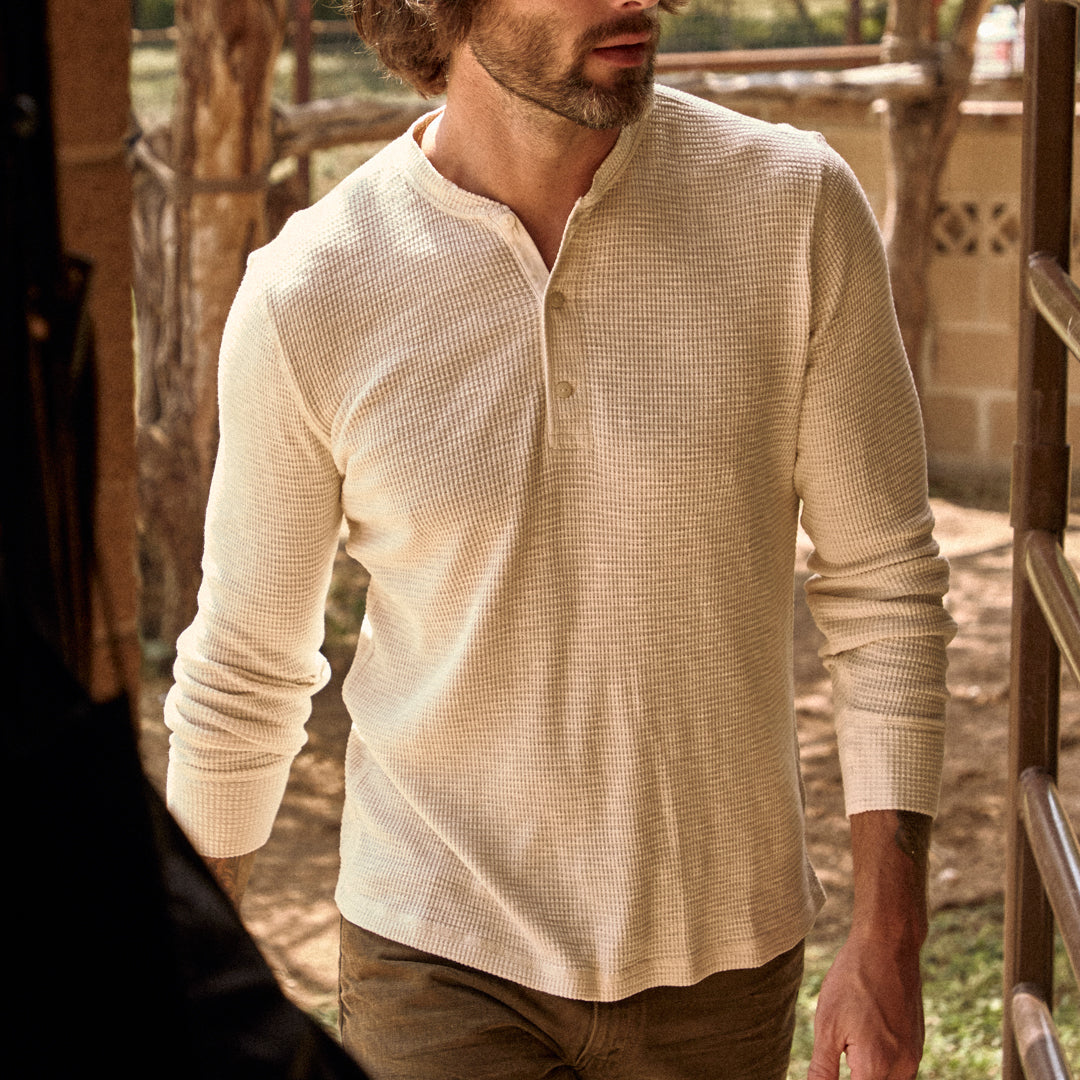 
                          Waffle-Knit Henley - Paper White
                        
