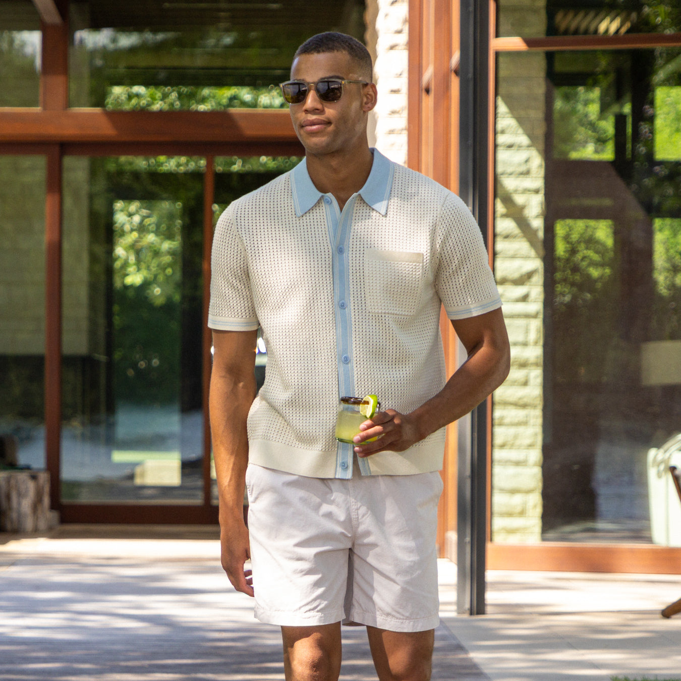 
                          Pointelle Belle Shirt - Ecru/Pale Blue
                        