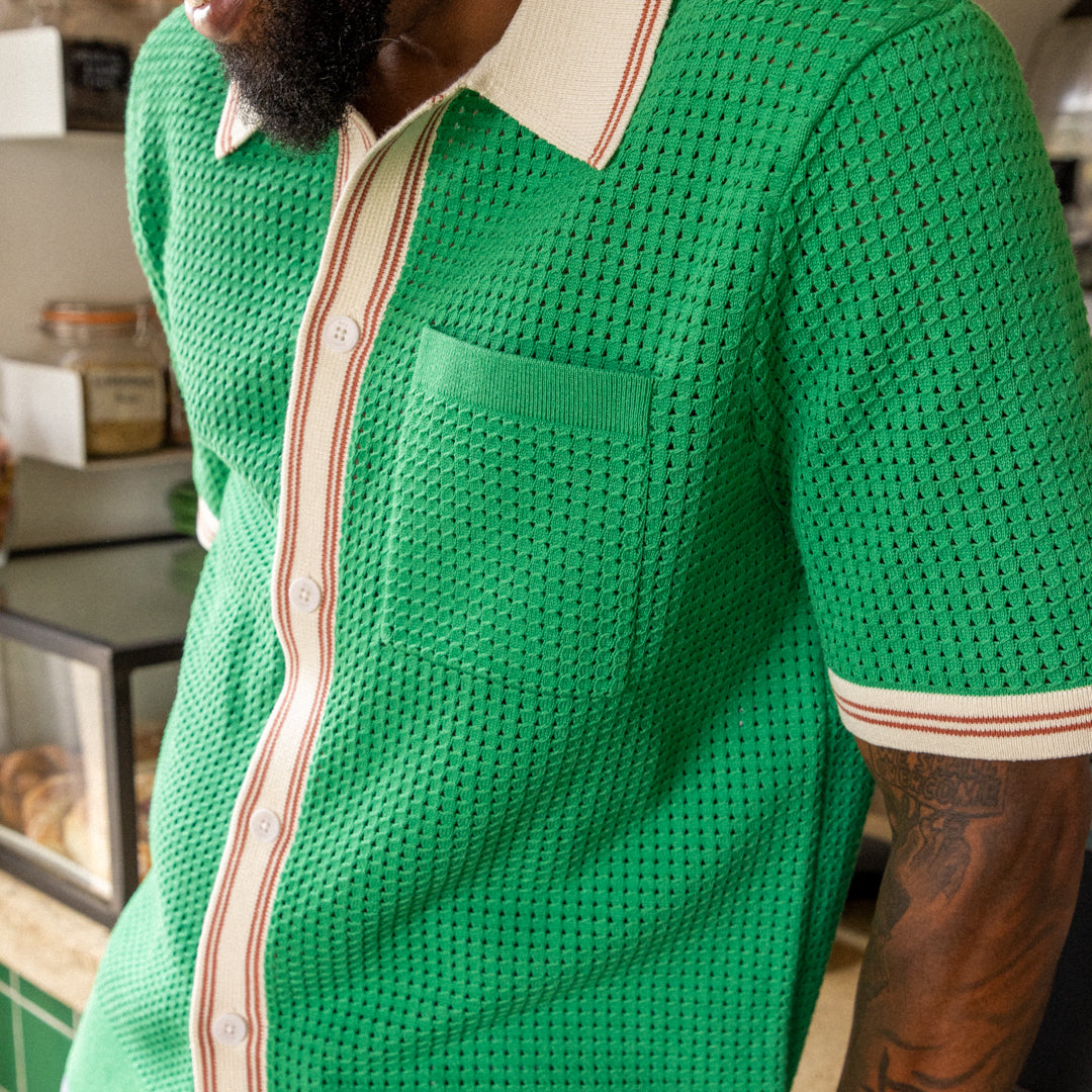 Pointelle Belle Shirt - Green/Ecru - Wax London - STAG Provisions - Tops - S/S Knit