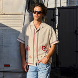 Cross Stitch Camp Shirt - Ecru - Portuguese Flannel - STAG Provisions - Tops - S/S Woven - Floral