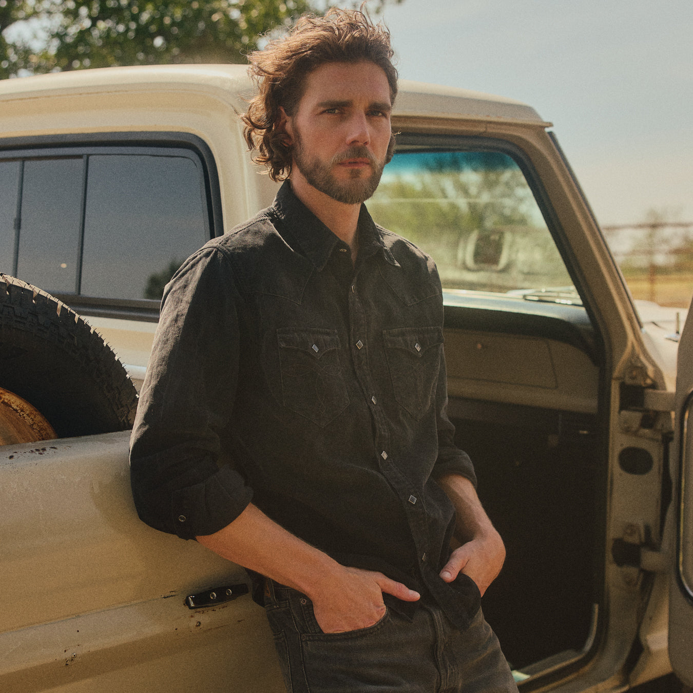 
                          Slim Fit Corduroy Western Shirt - Black
                        
