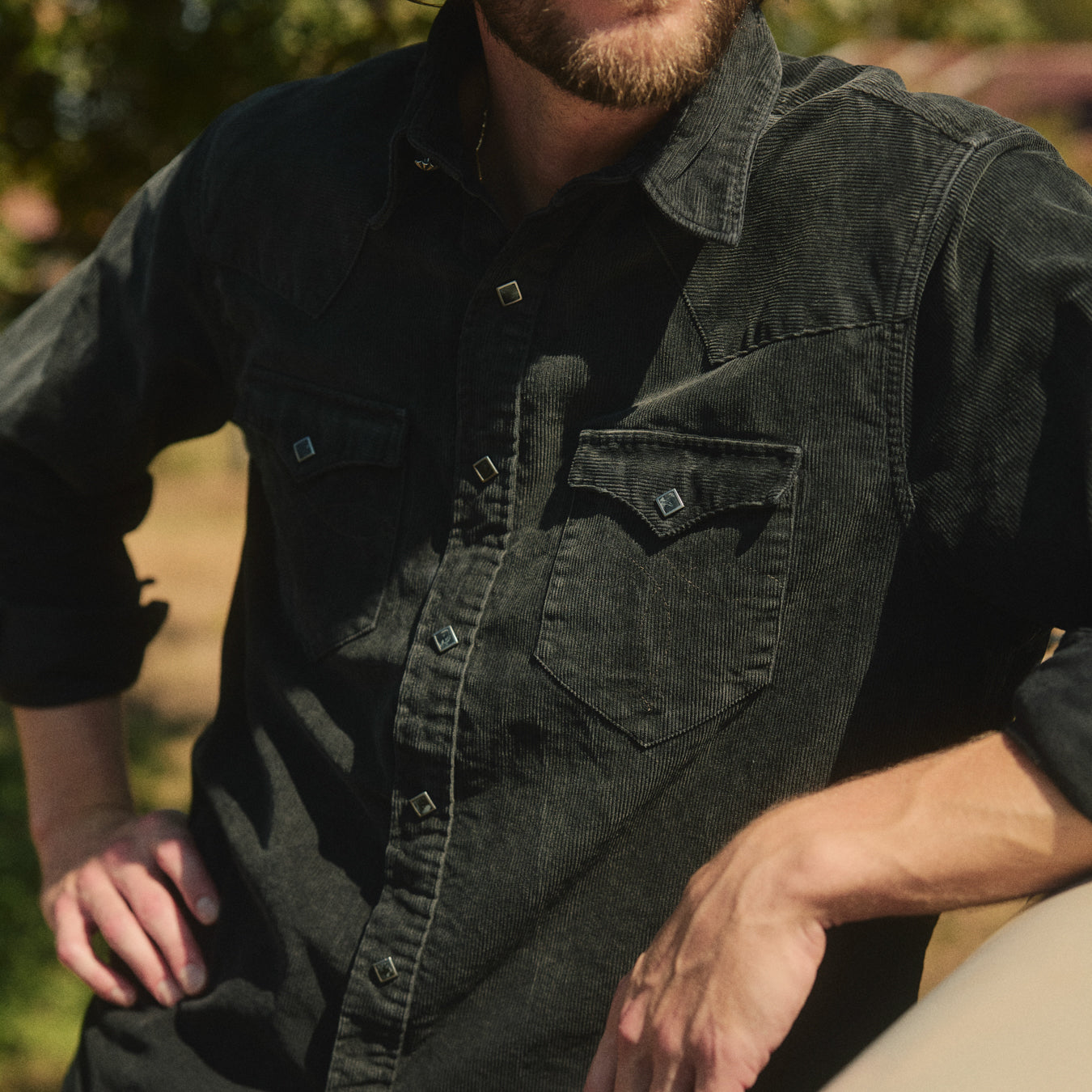 
                          Slim Fit Corduroy Western Shirt - Black
                        