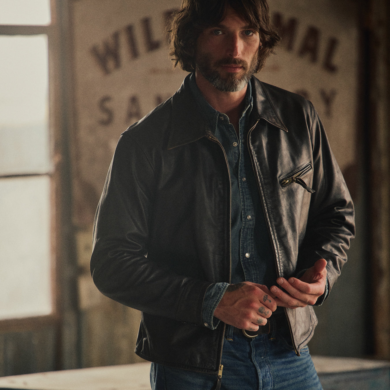 
                          Lynton Moto Jacket - Black Over Brown - RRL - STAG Provisions - Outerwear - Coat / Jacket
                        