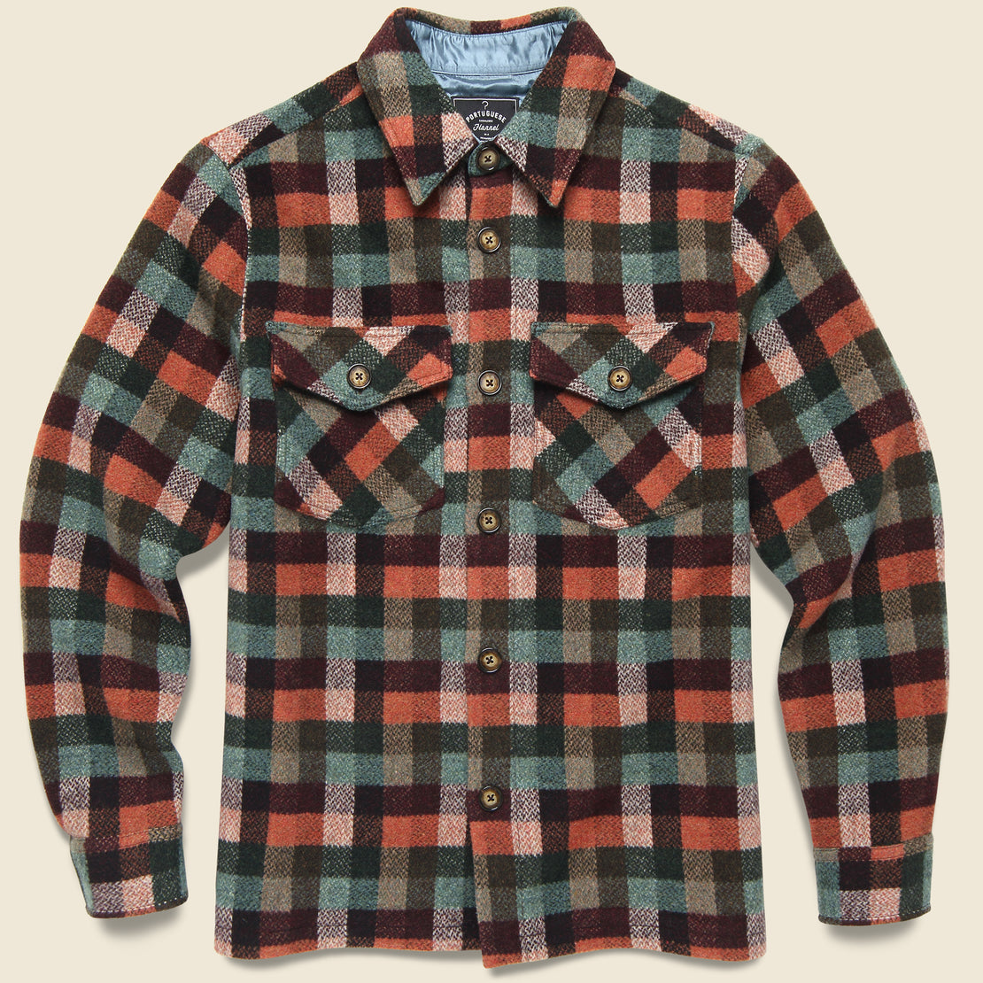 Portuguese Flannel Block Overshirt - Brick/Green/Multi