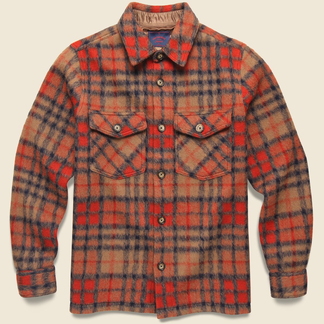 Portuguese Flannel Ignition Overshirt - Tan/Red