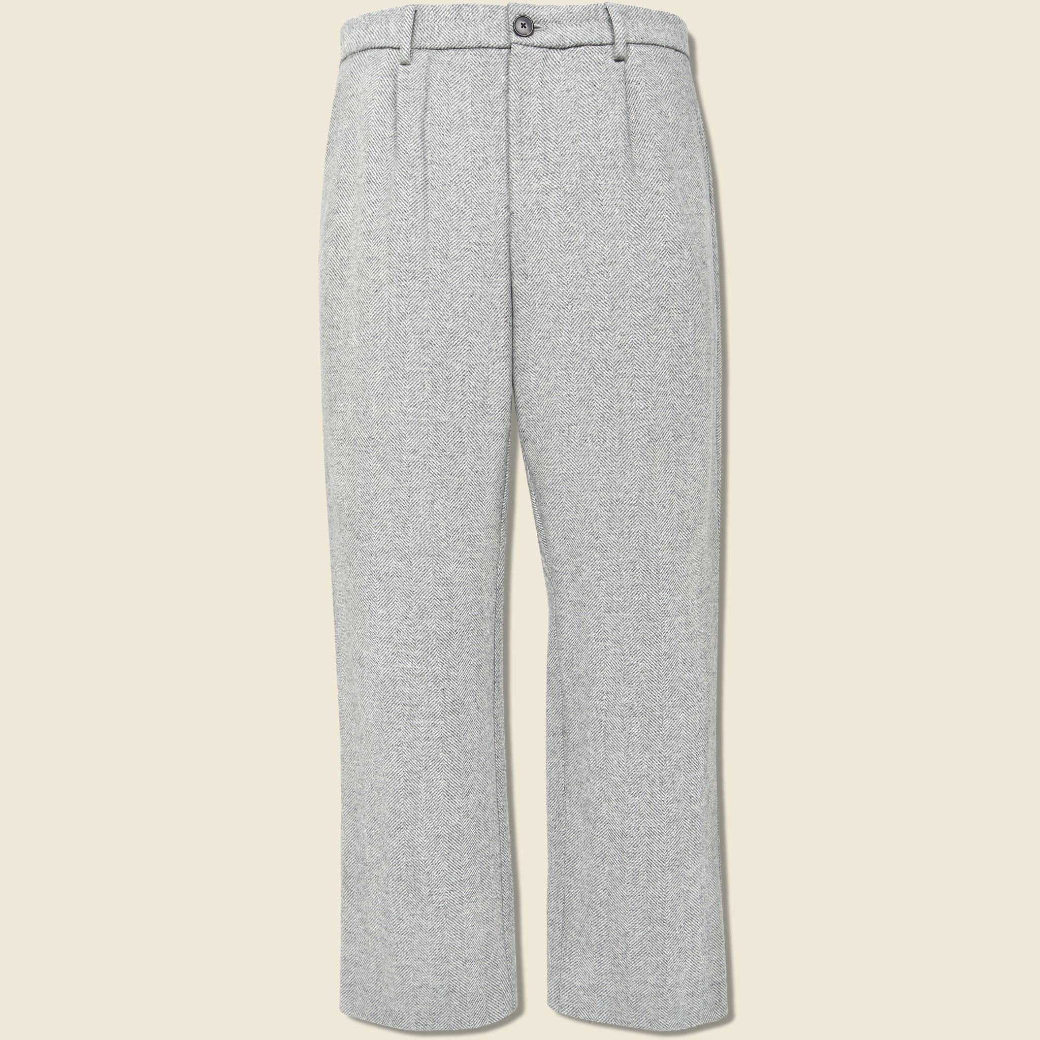 Herringbone Pleated Trouser - Grey - Portuguese Flannel - STAG Provisions - Pants - Twill
