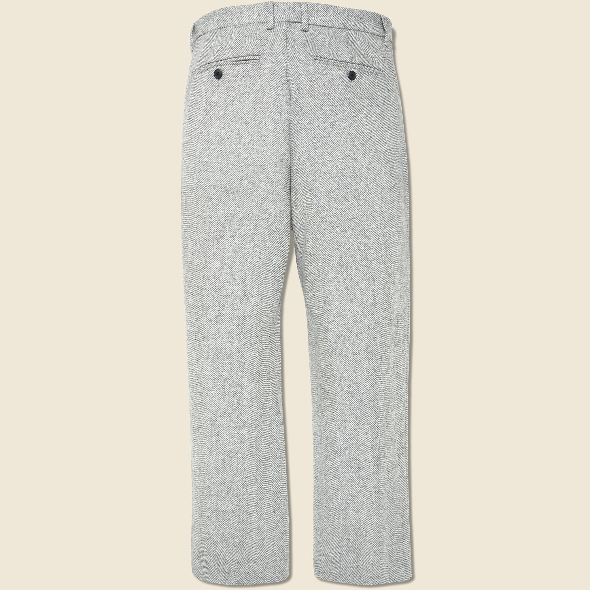 Herringbone Pleated Trouser - Grey - Portuguese Flannel - STAG Provisions - Pants - Twill