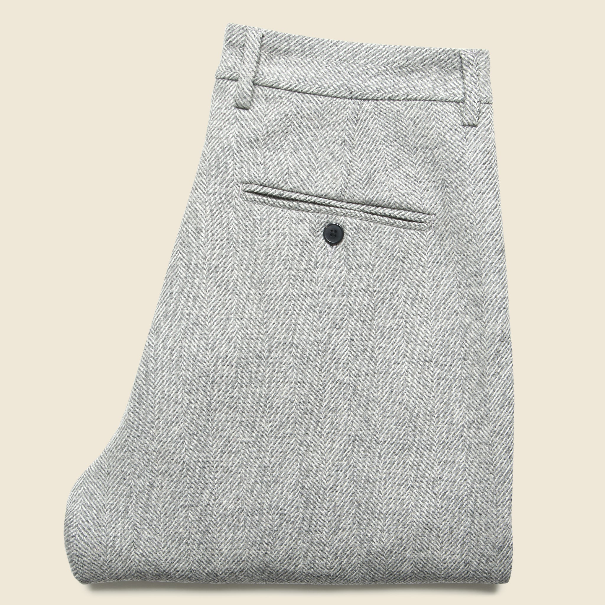 Herringbone Pleated Trouser - Grey - Portuguese Flannel - STAG Provisions - Pants - Twill