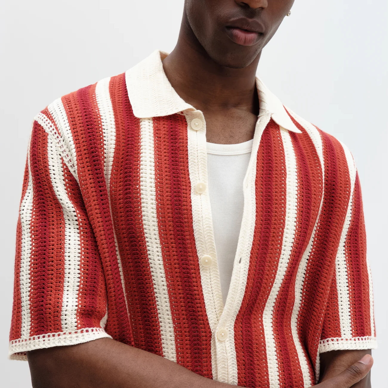 
                          Porto Crochet Stripe Shirt - Ecru/Orange
                        