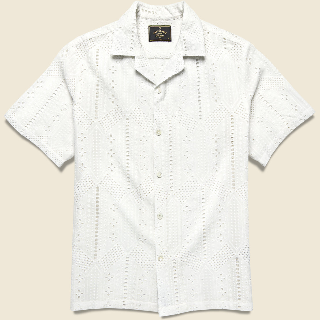 Long Sleeve Camp Collar Shirt - White Eyelet