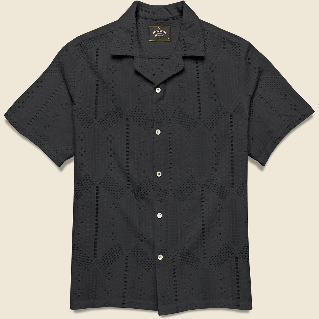 Portuguese Flannel Eyelet Camp Shirt - Black