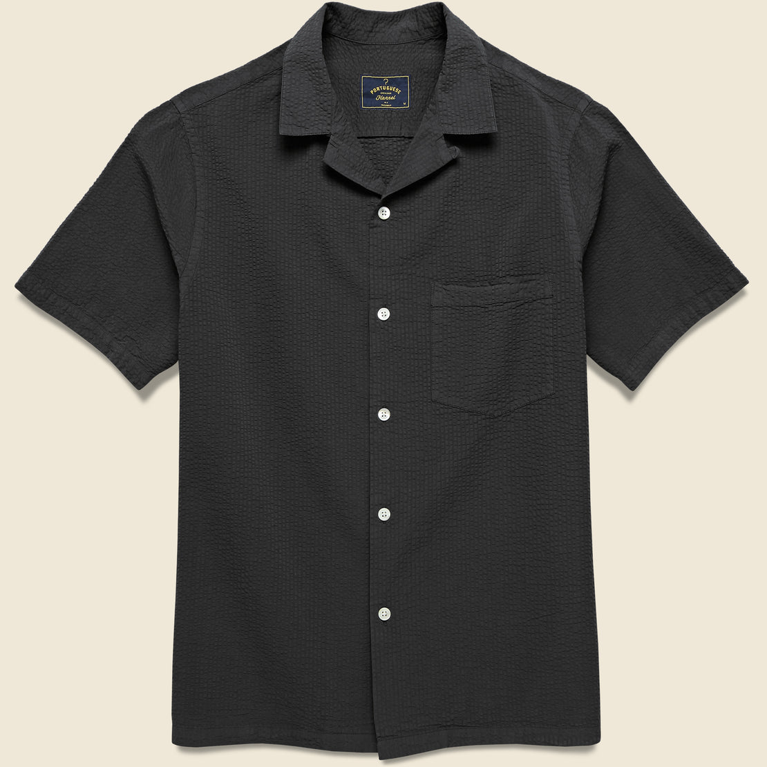 Portuguese Flannel Seersucker Camp Shirt - Black