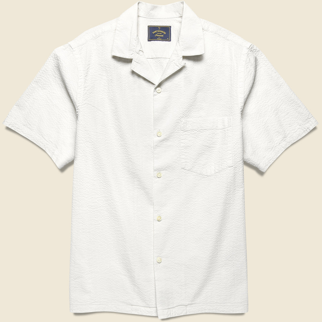 Portuguese Flannel Seersucker Camp Shirt - White