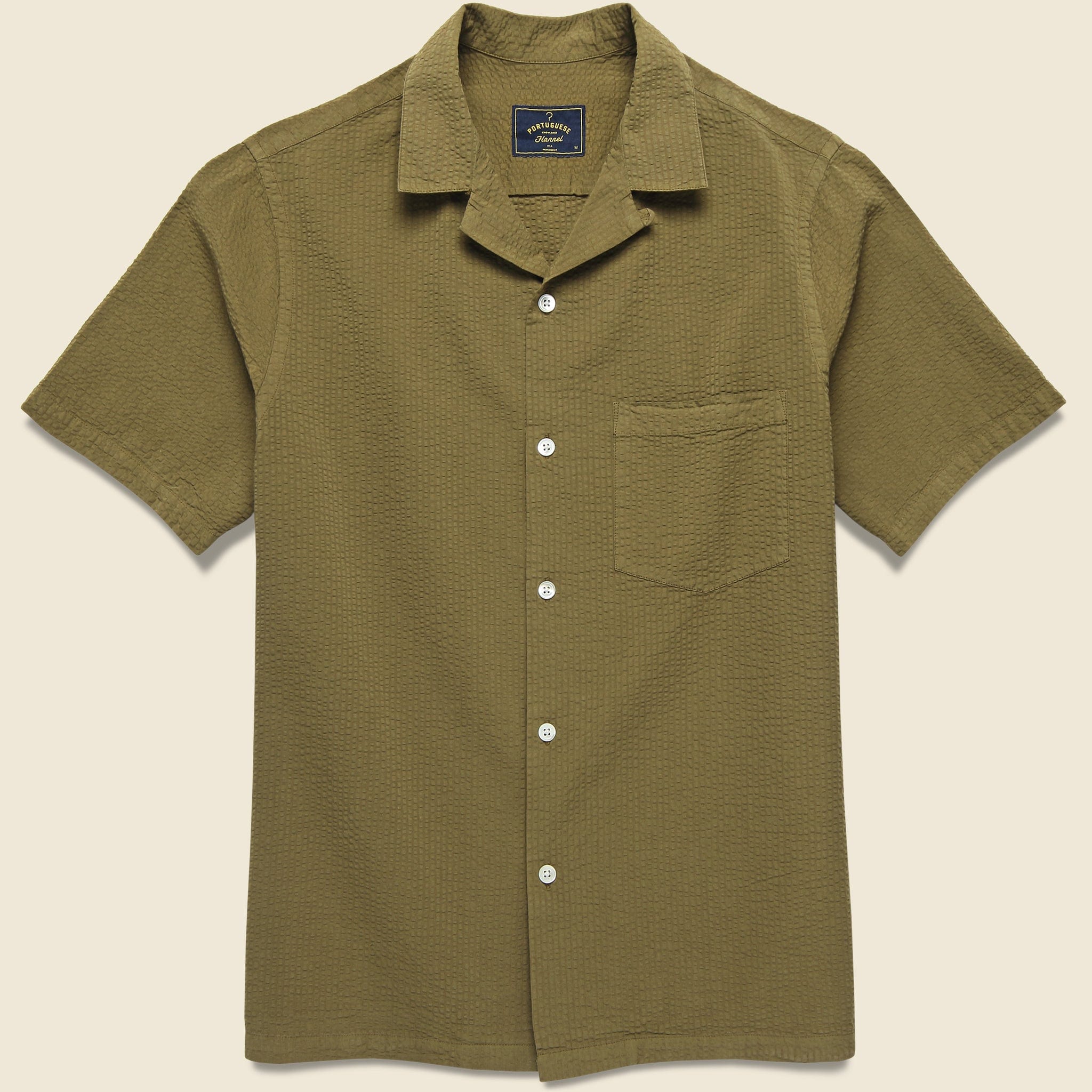 
                          Portuguese Flannel Seersucker Camp Shirt - Olive
                        