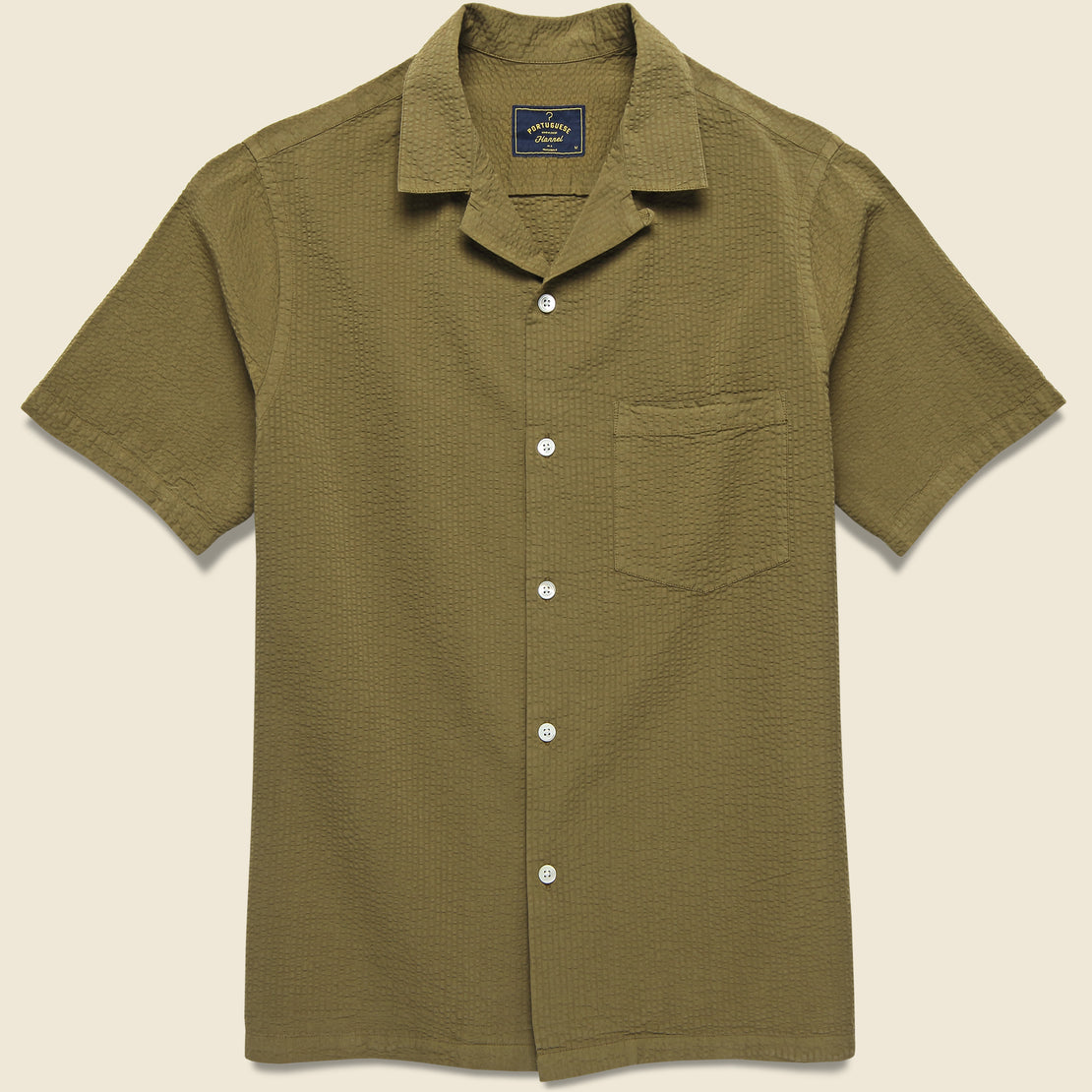 Portuguese Flannel Seersucker Camp Shirt - Olive