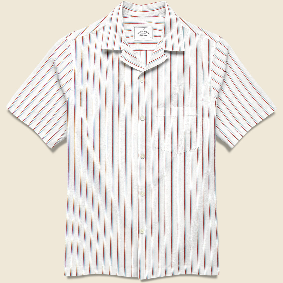 Portuguese Flannel Seersucker Camp Shirt - Stripe