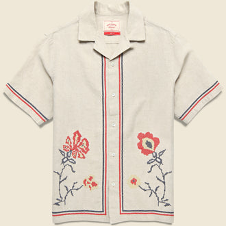 Cross Stitch Camp Shirt - Ecru