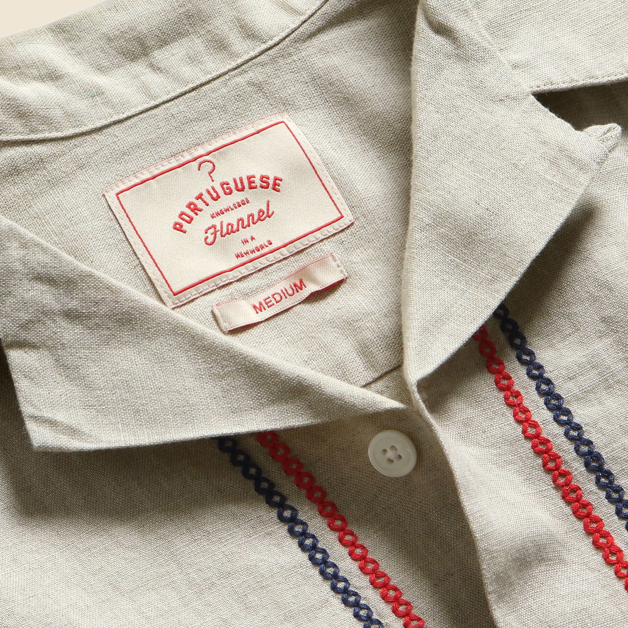 
                          Cross Stitch Camp Shirt - Ecru
                        