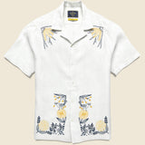 Bird Embroidery Camp Shirt - White - Portuguese Flannel - STAG Provisions - Tops - S/S Woven - Floral