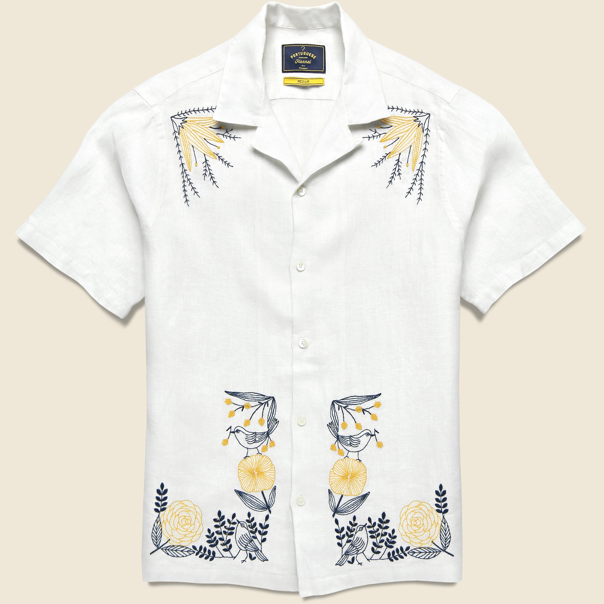 Bird Embroidery Camp Shirt - White - Portuguese Flannel - STAG Provisions - Tops - S/S Woven - Floral