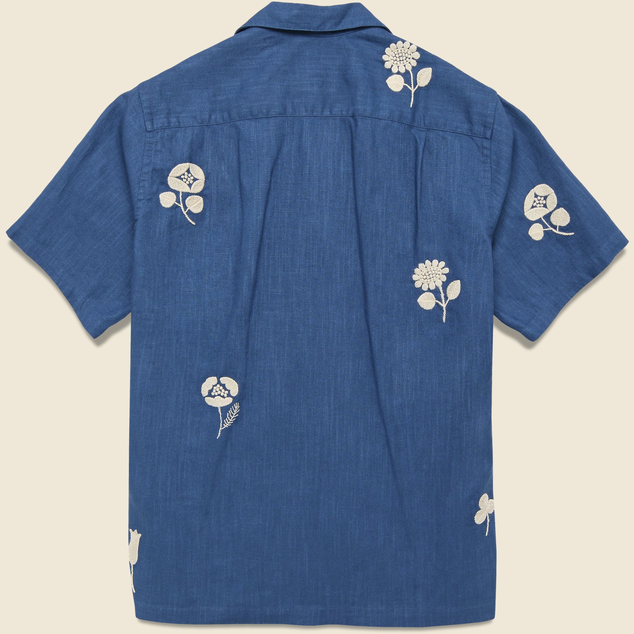 Embroidered Ramie Camp Shirt - Blue - Portuguese Flannel - STAG Provisions - Tops - S/S Woven - Floral
