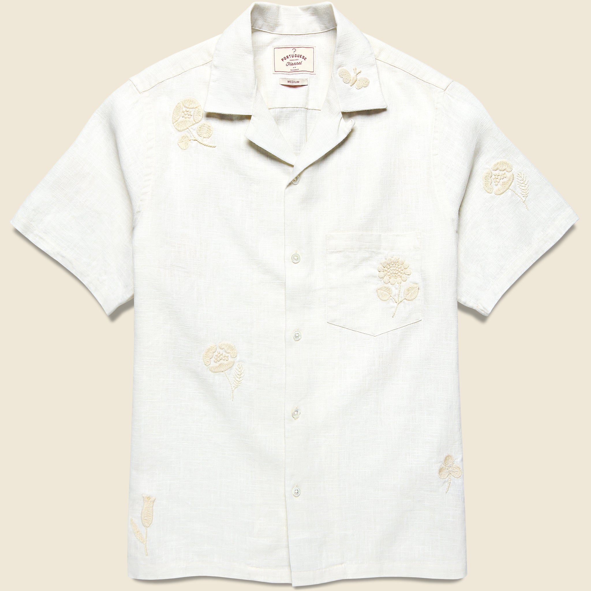 Embroidered Ramie Camp Shirt - Ecru