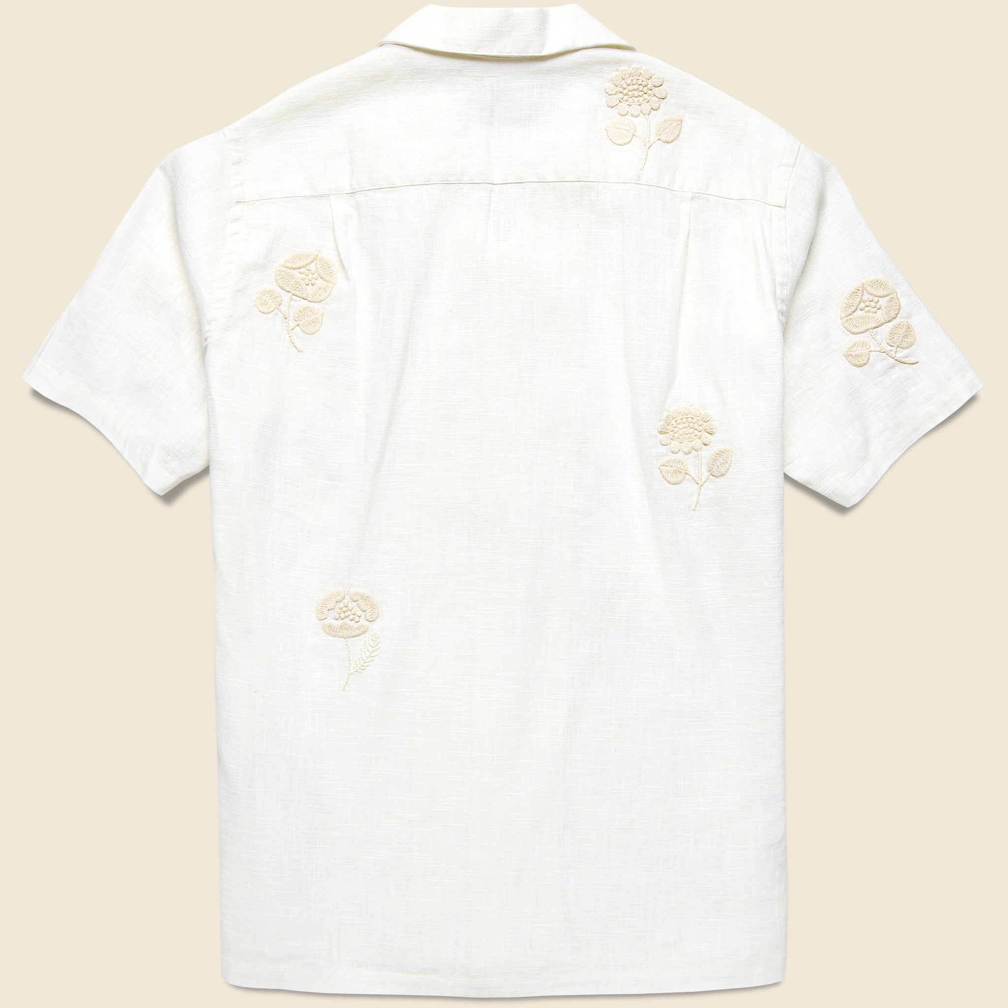 
                          Embroidered Ramie Camp Shirt - Ecru
                        
