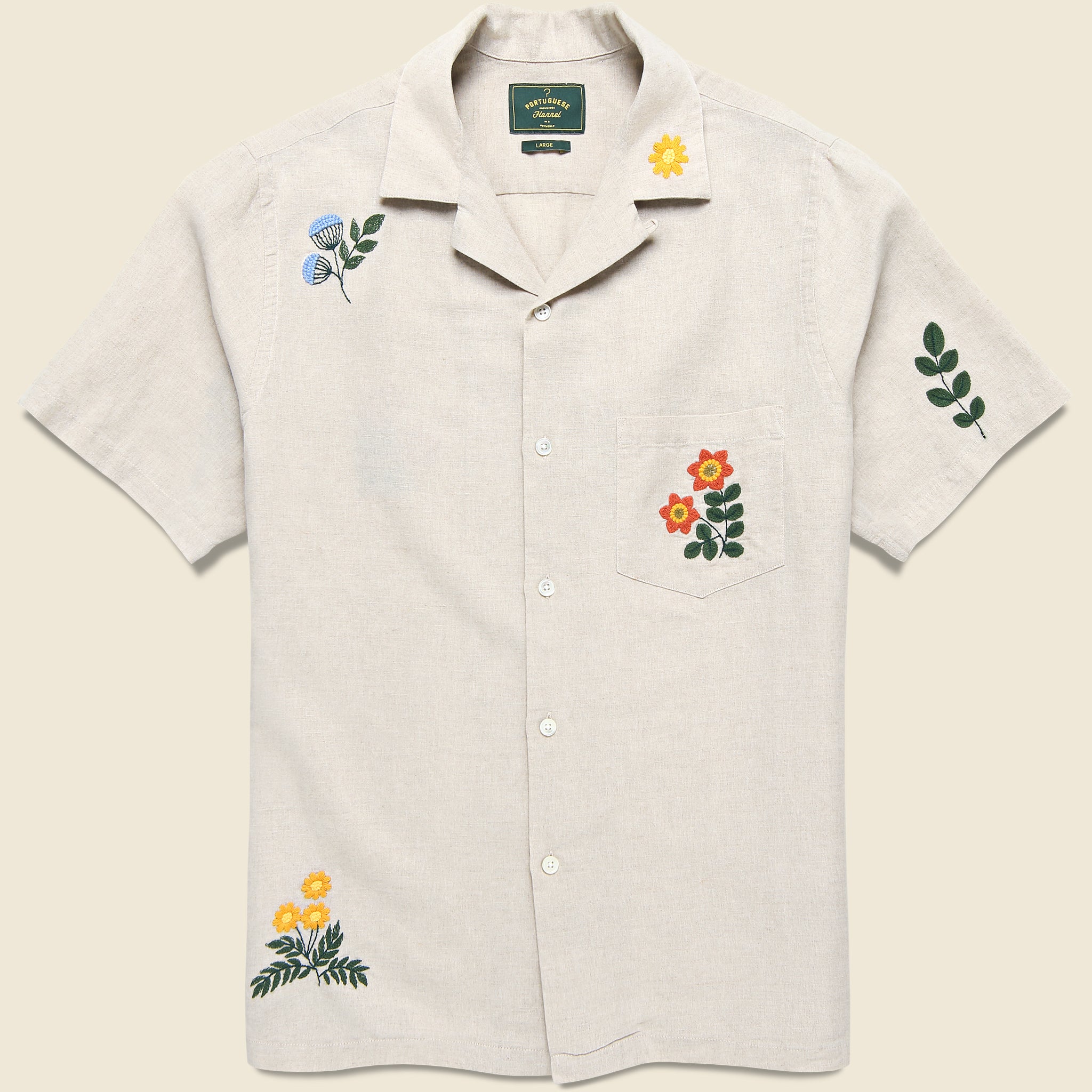 Portuguese Flannel camp shirt crafted from lightweight cotton with a relaxed fit and classic resort styling.