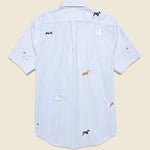 Dogs Oxford Shirt - Blue Stripe - Portuguese Flannel - STAG Provisions - Tops - S/S Woven - Other Pattern