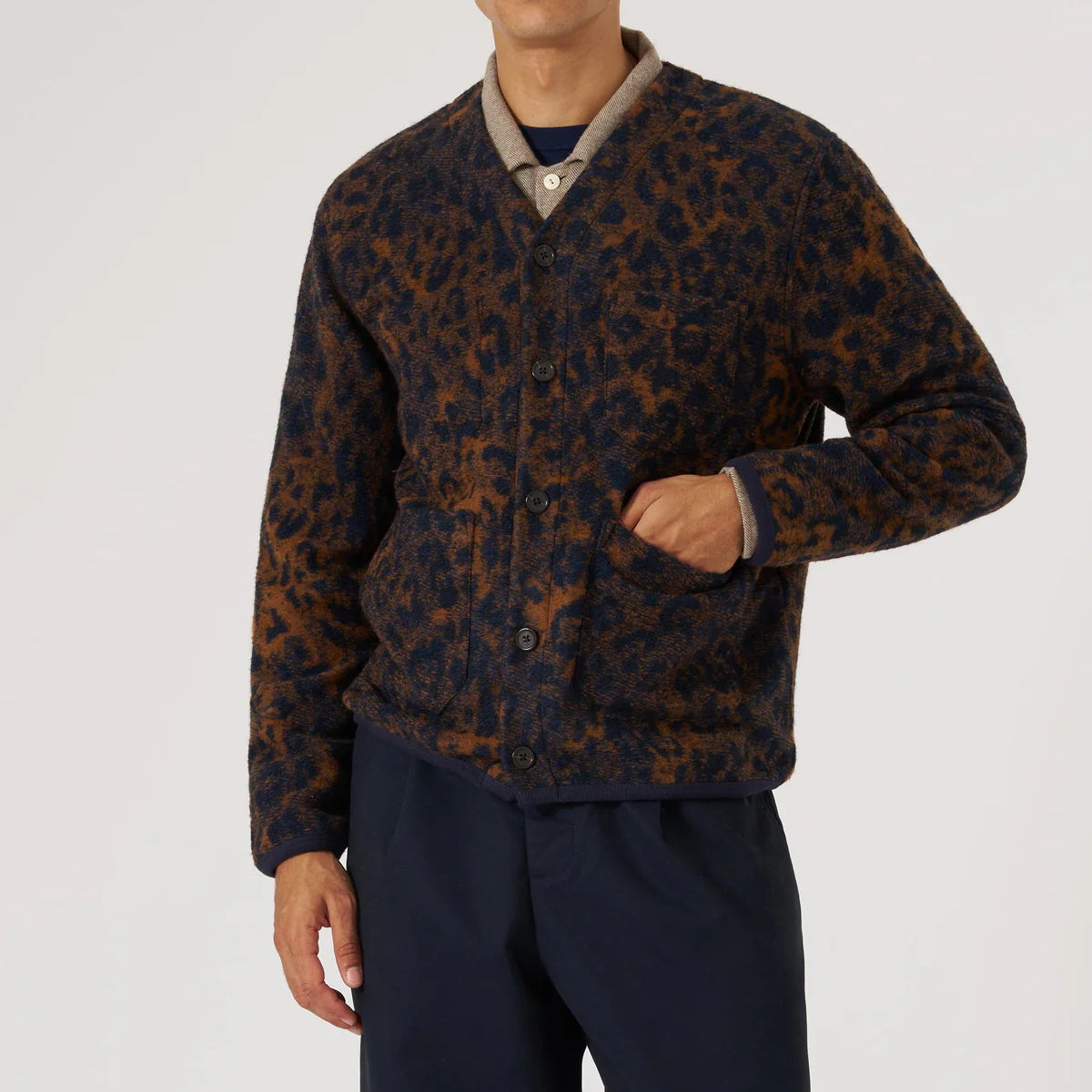 
                          Wool Fleece Cardigan - Night Leopard
                        
