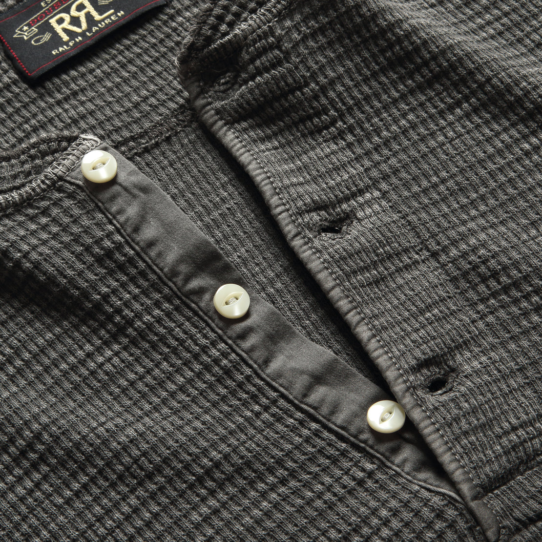Waffle-Knit Henley - Faded Black - RRL - STAG Provisions - Tops - L/S Knit
