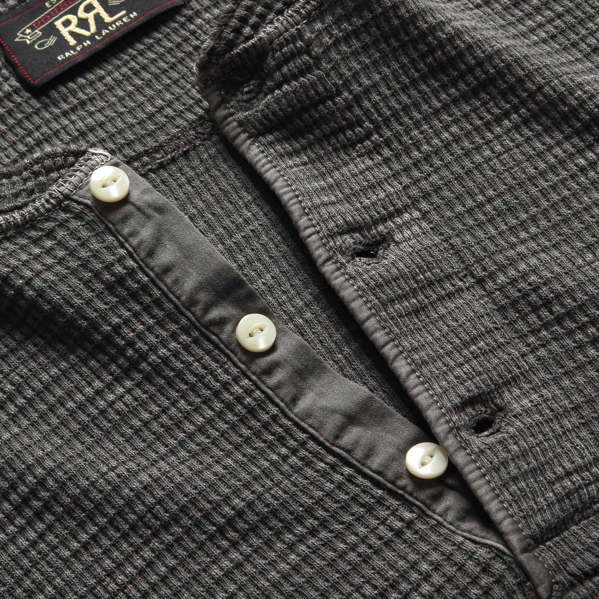 
                          Waffle-Knit Henley - Faded Black Canvas - RRL - STAG Provisions - Tops - S/S Knit
                        