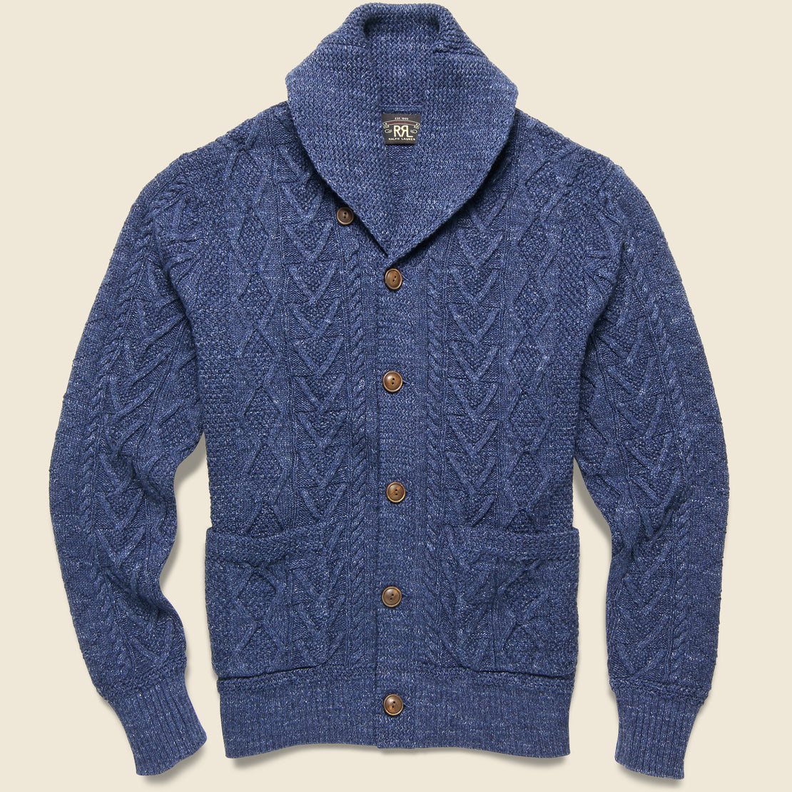 Cable Knit Shawl Cardigan - Navy