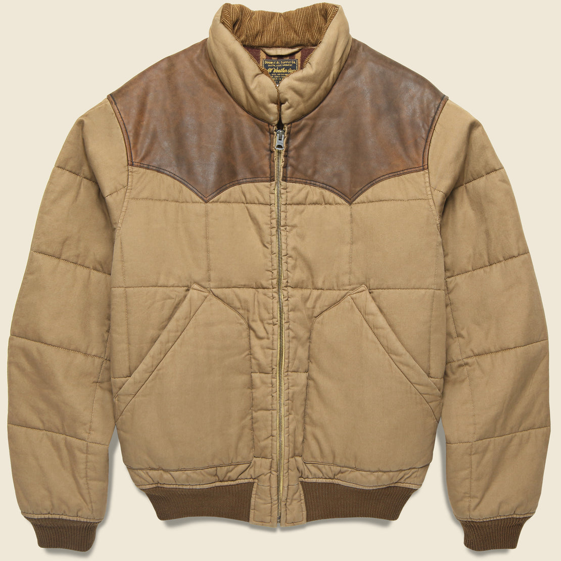 RRL Breckenridge Quilted Oil Cloth Bomber Jacket - Tan