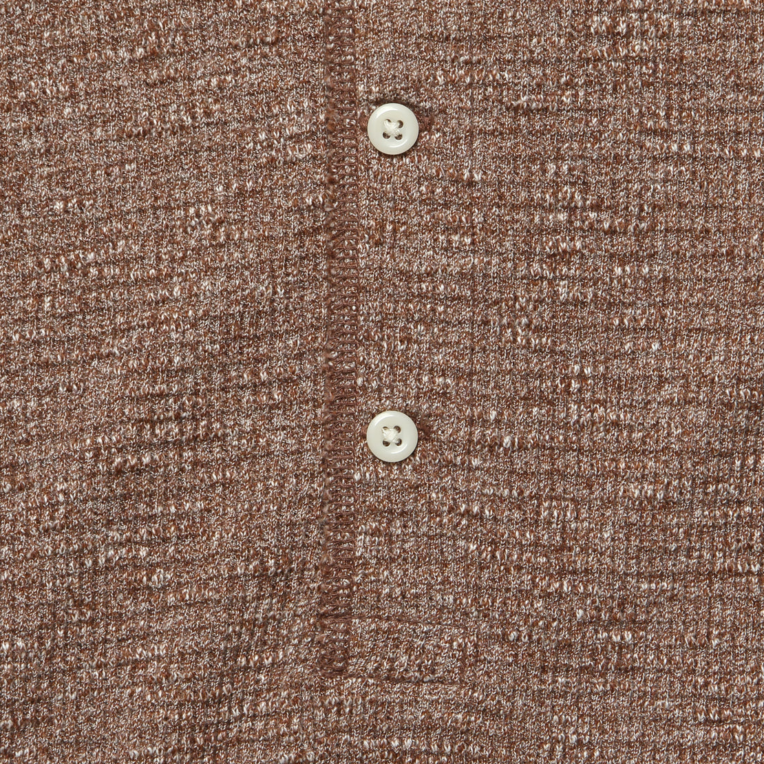 Waffle-Knit Henley - Brown Heather