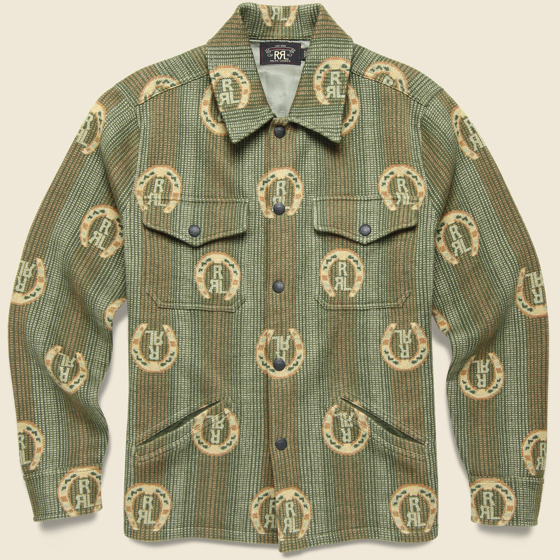 RRL Horseshoe Jacquard Sweater Shirt - Sage Multi